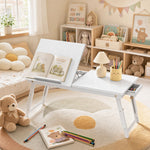 Table de lit pliable et réglable, plateau de lit pour ordinateur portable en bambou plateau inclinable 83,5x33x34cm blanc