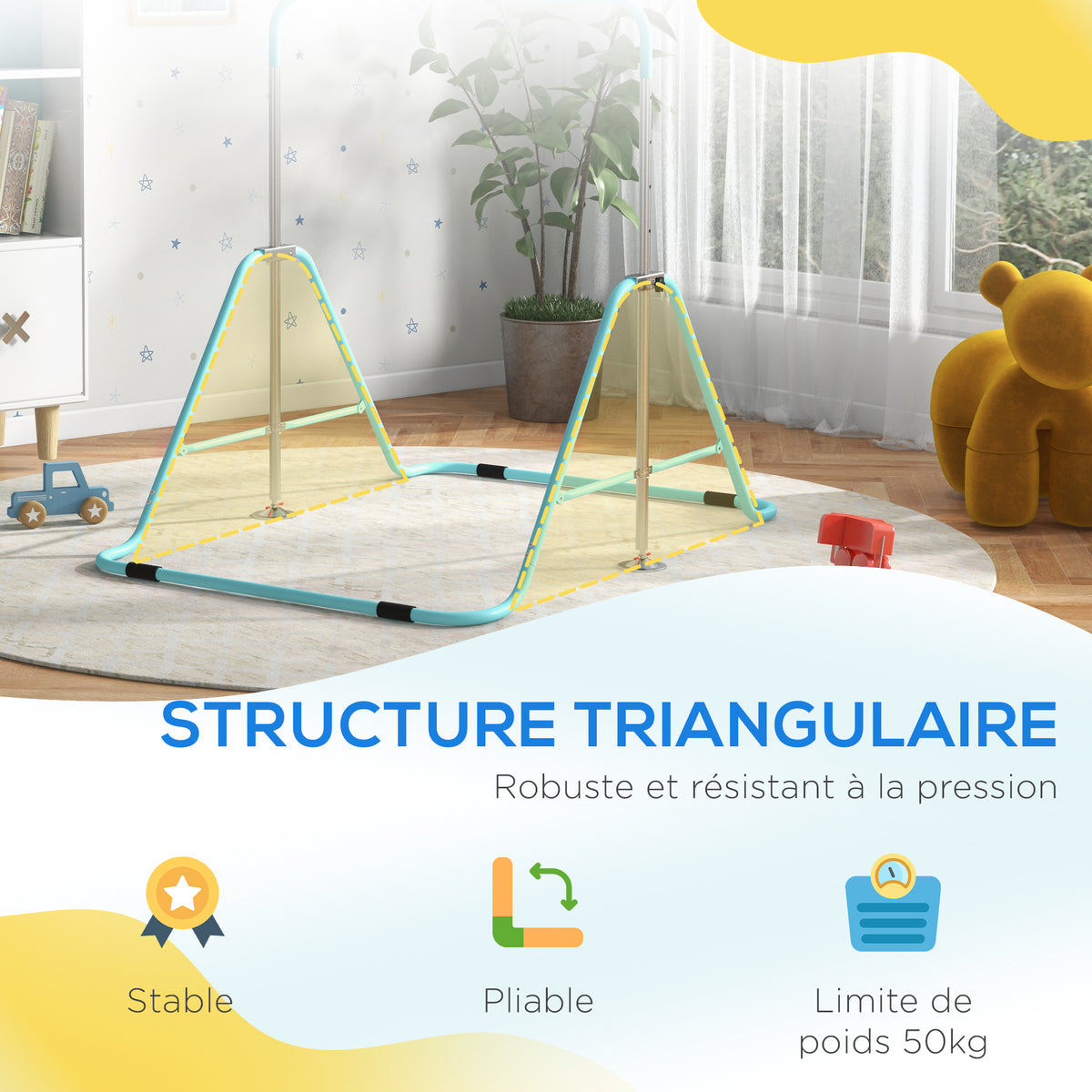 Barre fixe de gymnastique pour enfants pliante hauteur réglable de 88 à 128 cm vert