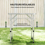 Table Pliante Table de Camping Table de Jardin Hauteur réglable Aluminium MDF Blanc