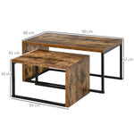 Lot de 2 Tables Basses gigognes Design Industriel encastrable dim. Grande Table 90L x 48l x 42H cm métal Noir Aspect Vieux Bois