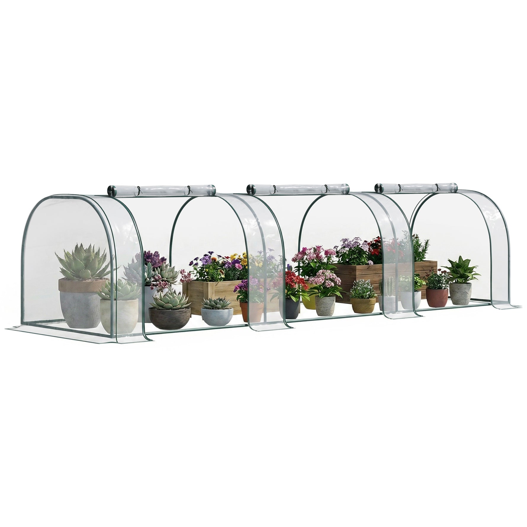 Mini Serre de Jardin, Mini Serre Tunnel, Serre à Tomates 3,5L x 1l x 0,8H m, Acier, PVC Anti-UV, 3 Fenêtres