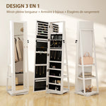 Lockable Swivel Jewelry Armoire with Mirror - Multi-Storage Jewelry Cabinet - White Wood