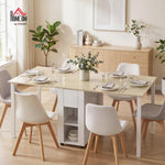 Table à manger pliante pour 6 personnes 39-168 cm, table de cuisine avec 2 tiroirs et 4 étagères ouvertes, blanc