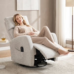Sillón reclinable de masaje y calefacción, sillón de relax de chenilla, respaldo ajustable, giratorio 360°, crema