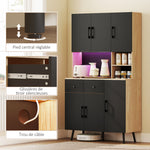 Credenza da cucina mobile dispensa alto con luce LED RGB piano di lavoro 6 ante 2 cassetti 100x40x176cm nero