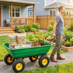 Garten-Handwagen Kippmulde 75° 125L Max. Traglast 200 Kg 4 Luftreifen Stahl PP Gelb Grün