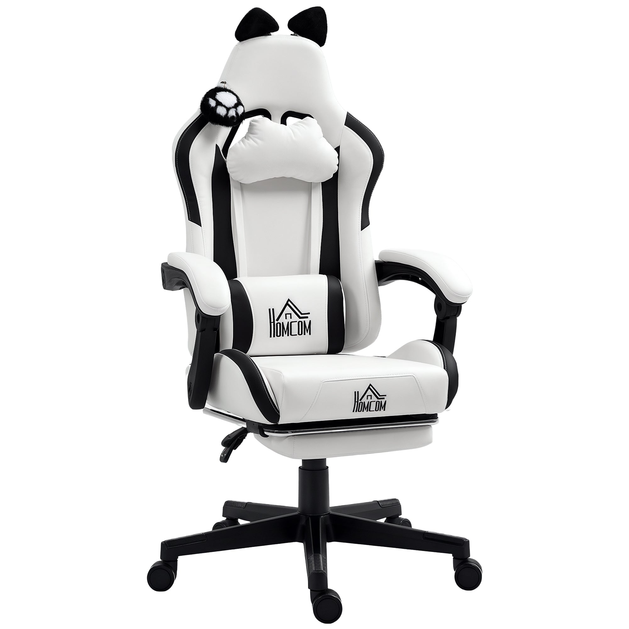 Ergonomic gaming chair with cat ears, gaming chair with reclining backrest, 65 x 62 x 124 cm, white