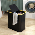 Panier à linge double pliable 80 L corbeille à linge sale avec couvercle, poignées rainurées, noir