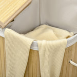 Panier à linge en bambou 100L avec 2 sections couvercle et sac amovible 62,5 x 37 x 60,5 cm - naturel