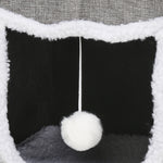 2-in-1 overdekte kattenmand voor binnen, houten poten, uitneembaar en wasbaar kussen, speelbal, 35,5x35,5x42,5cm, grijs