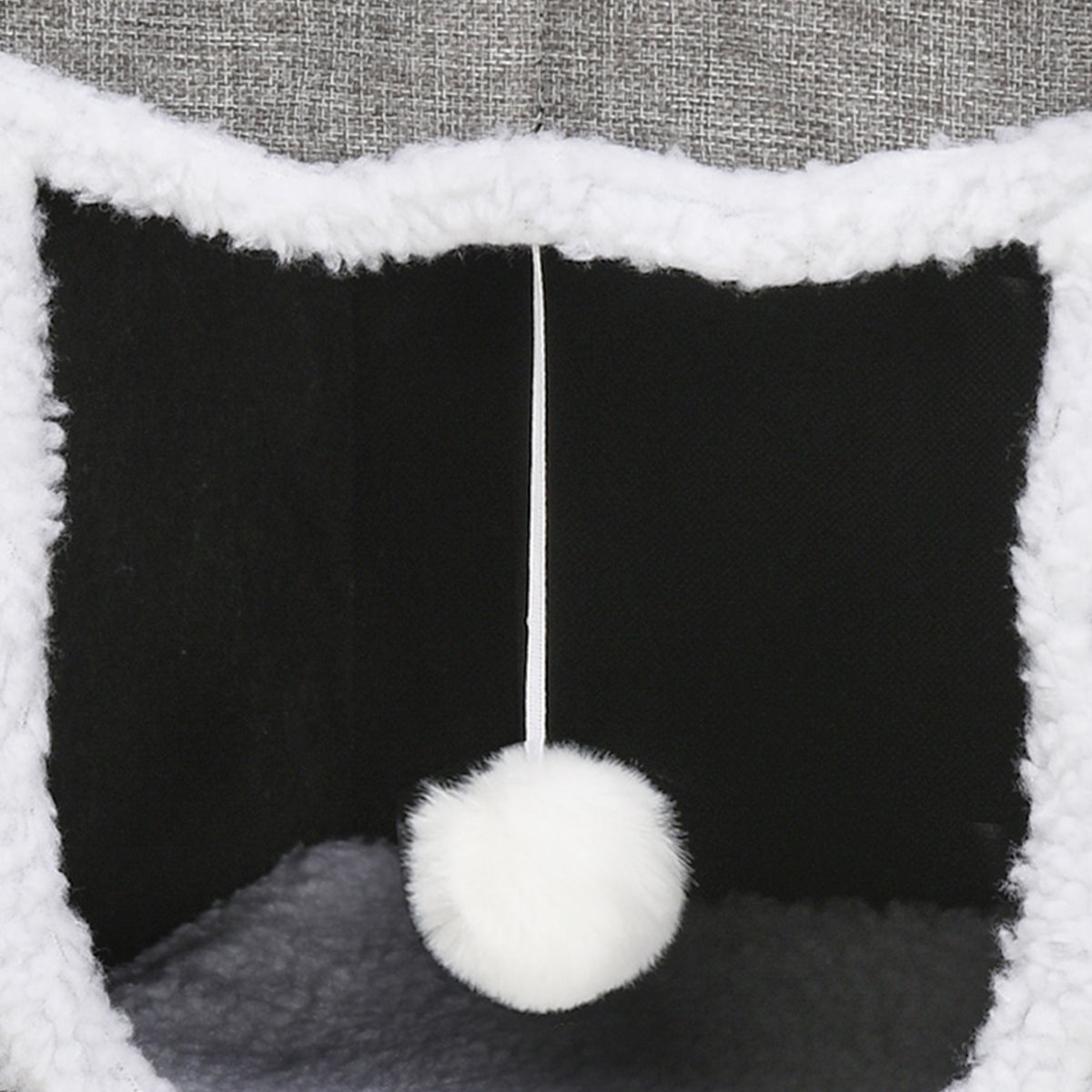 2-in-1 overdekte kattenmand voor binnen, houten poten, uitneembaar en wasbaar kussen, speelbal, 35,5x35,5x42,5cm, grijs