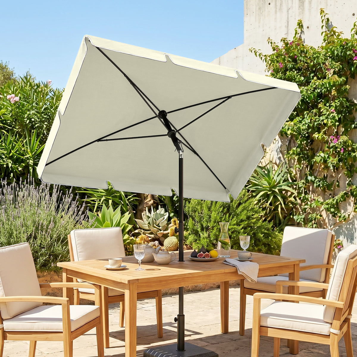 Ombrellone da giardino ombrellone dritto rettangolare inclinabile alluminio metallo poliestere ad alta densità 2 x 1,3 m beige chiaro