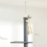 Arbre à chat du sol au plafond poteau à griffer hauteur réglable dim. 43L x 27I x 228-260H cm 4 niveaux d'activités gris