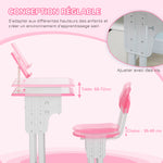 Bureau et chaise pour enfant avec support de lecture casier crochet et porte stylo 60 x 45x 90-102 cm rose