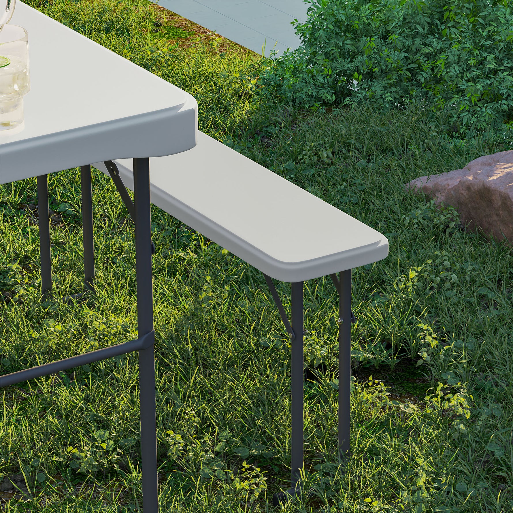 Ensemble table pliante et bancs de pique-nique 113 cm avec poignées de transport, table et banc pliable gris clair blanc