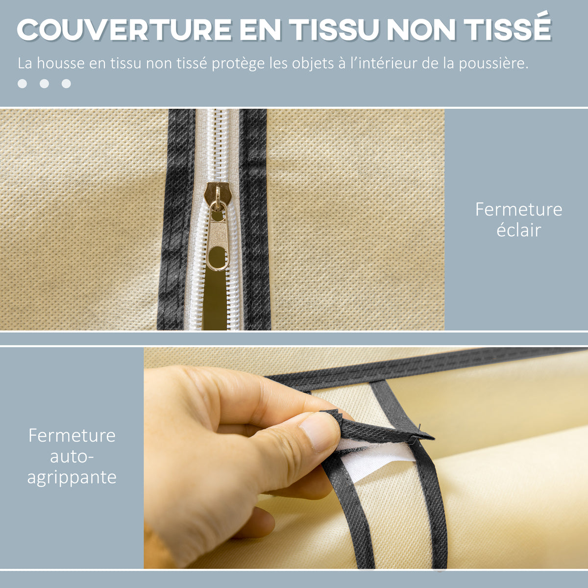 Armoire penderie en tissu meuble de rangement tringle à vêtements et étagères ouvertes 103x43x162,5cm crème