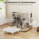 Bac à Litière XL en Acier Inoxydable pour Grand Chat, Couvercle Pivotant 100°, Pelle, 60,2x40,2x44,5cm, Gris Clair