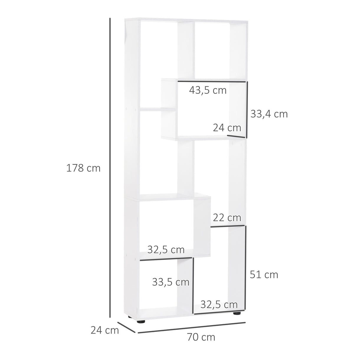 Bibliothèque étagère Zig zag Design Contemporain 70L x 24l x 178H cm Panneaux Particules Blanc