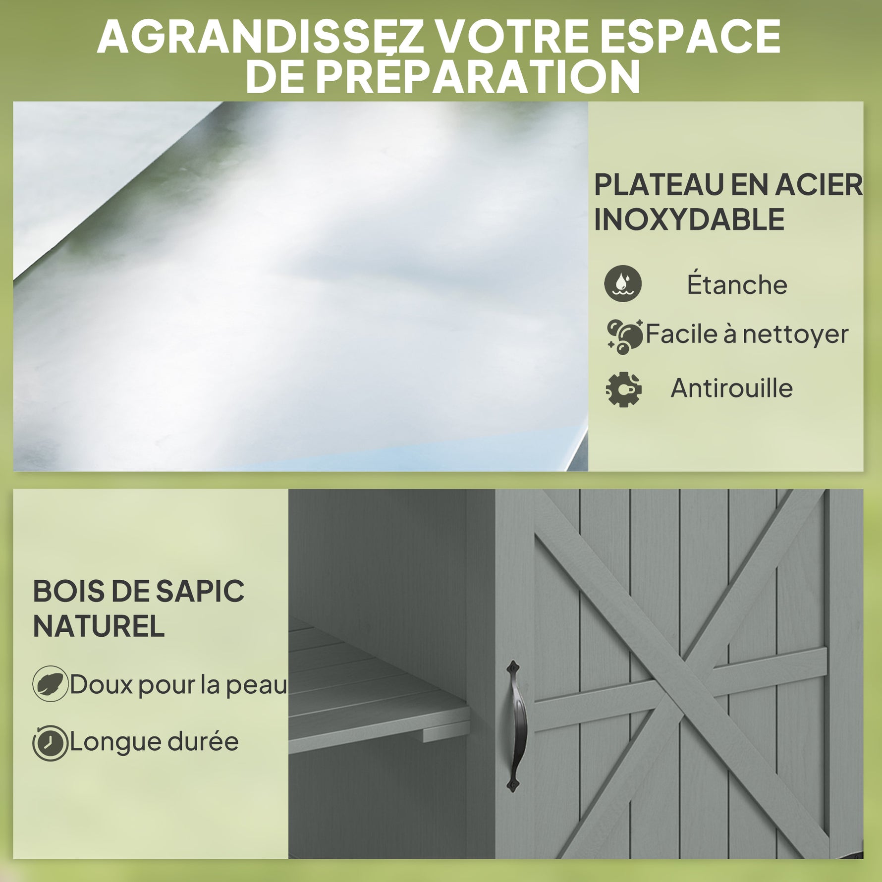 Desserte jardin chariot de barbecue sur roulettes avec plateau en acier inoxydable 107x49,5x92,5cm gris