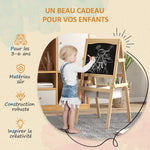Tableau chevalet enfant ardoise double face tableau blanc tableau à craie rouleau papier 58 x 50,5 x 109 cm naturel