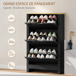 Armoire à Chaussures 3 Portes abattantes 2 Compartiments Panneaux Particules noir chêne