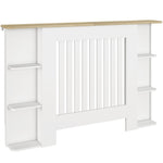 Cache-radiateur avec étagères de rangement ouvertes, couvercle de radiateur en bois à lattes, 124x19x83cm, blanc