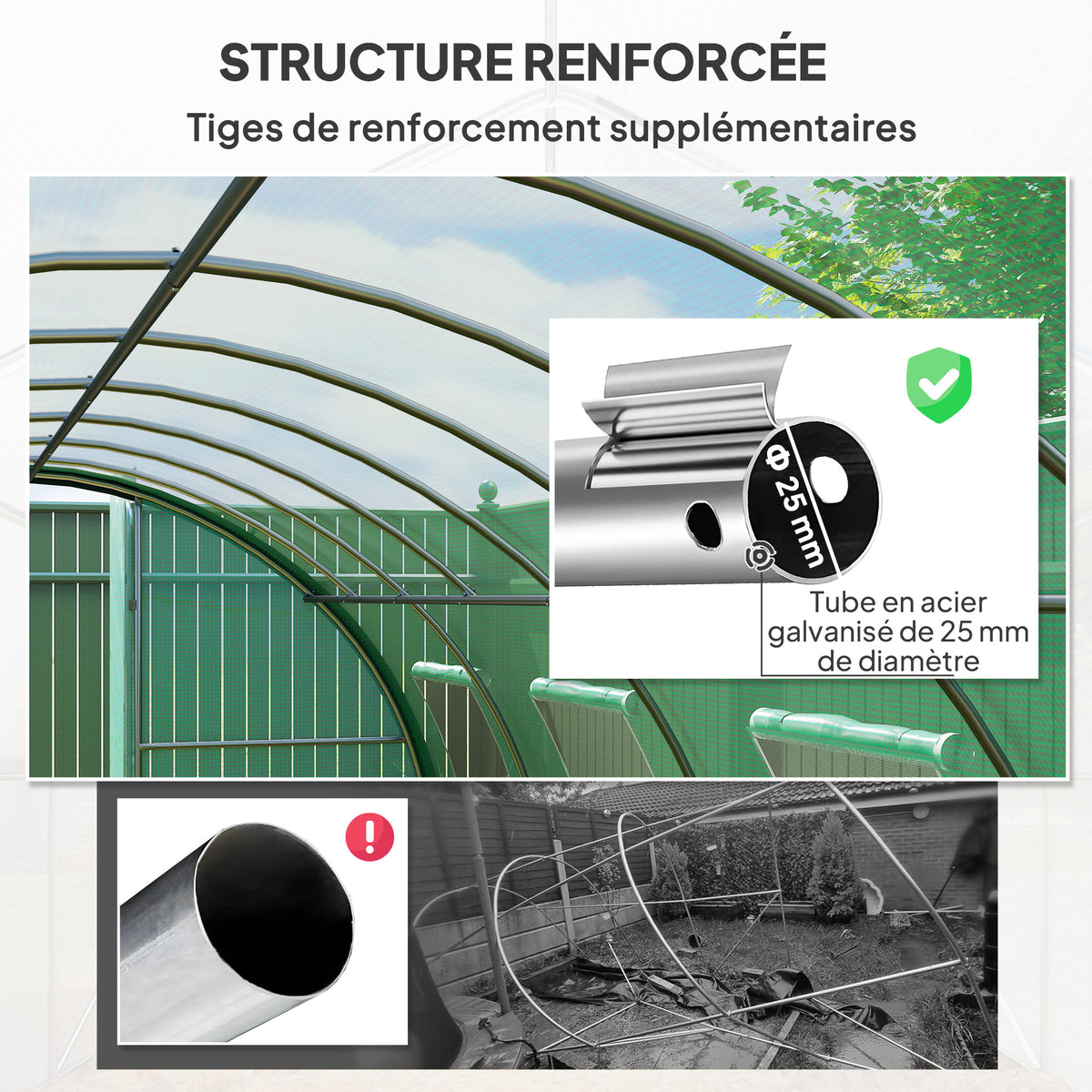 Serre de jardin tunnel serres tunnel 18 m² 8 fenêtres 2 portes articulées toile PE structure en fer galvanisé vert