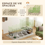 Dierenren voor kleine dieren, modulaire konijnenkooi met 2 niveaus, 39 panelen met helling, staal, 140 x 70 x 105 cm, zwart
