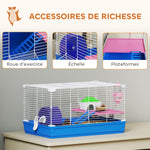 Cage Hamster, Cage Rongeur à 2 Niveaux, Base Amovible pour Nettoyage Facile, Cabane, Roue d'Exercice, 47x30x27cm, Bleu