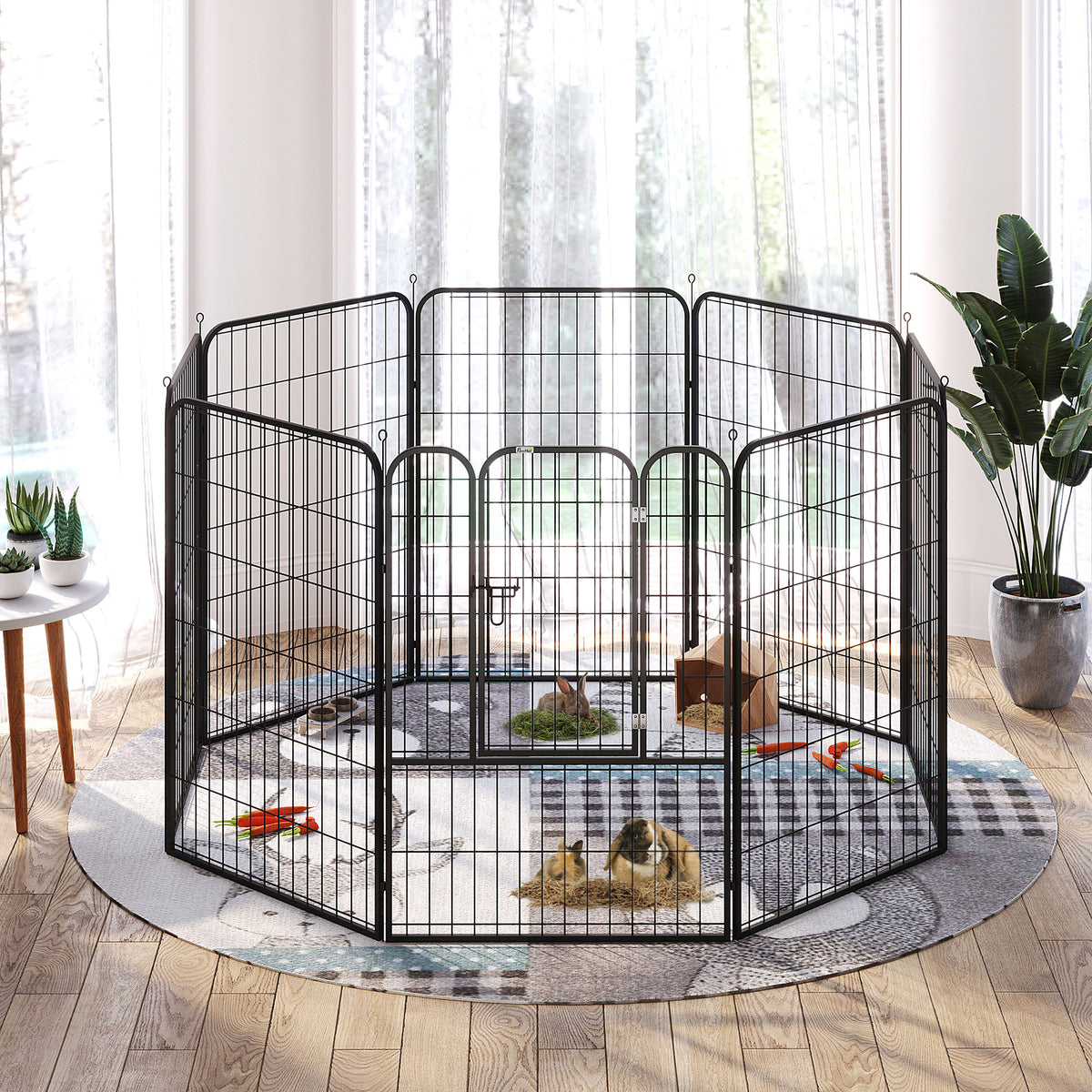 Luxury modular epoxy steel playpen with lockable door for dogs, rabbits, rodents, small animals, indoor and outdoor 80 x 100 cm black