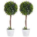 Lot de 2 plantes Artificielles avec fleurs de lavande, tronc et pot inclus - hauteur 60 cm vert
