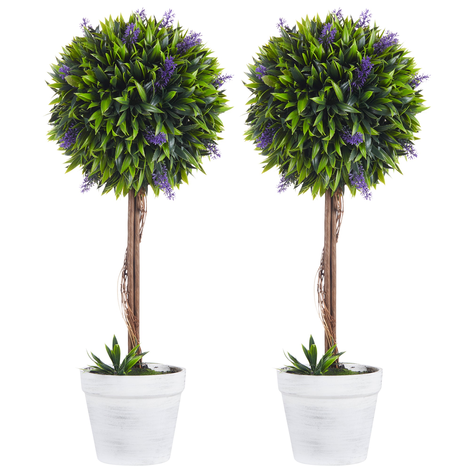 Lot de 2 plantes Artificielles avec fleurs de lavande, tronc et pot inclus - hauteur 60 cm vert