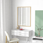 Miroir mural rectangulaire 90 x 70 cm, cadre en bois, idéal pour la salle de bain, salon ou chambre, naturel