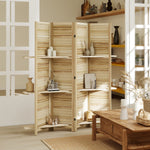 Paravent intérieur en bois 4 panneaux 160 x 170 cm, séparateur de pièce pliable avec 3 étagères, bois naturel