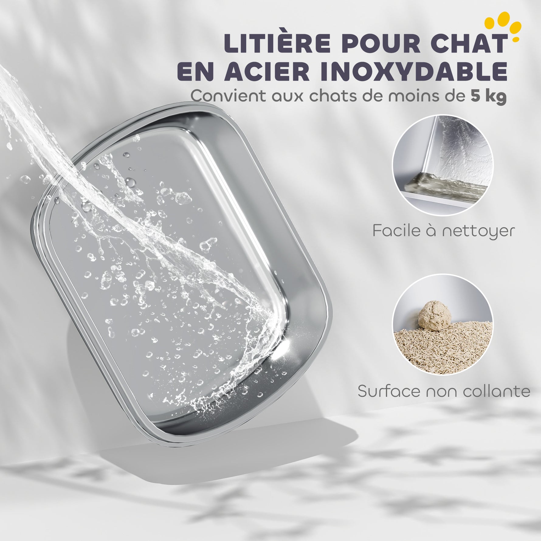 Maison de toilette pour chat bac à litière fermé bac acier inoxydable, nettoyage facile, 52,4 x 41,3 x 39,9 cm, blanc