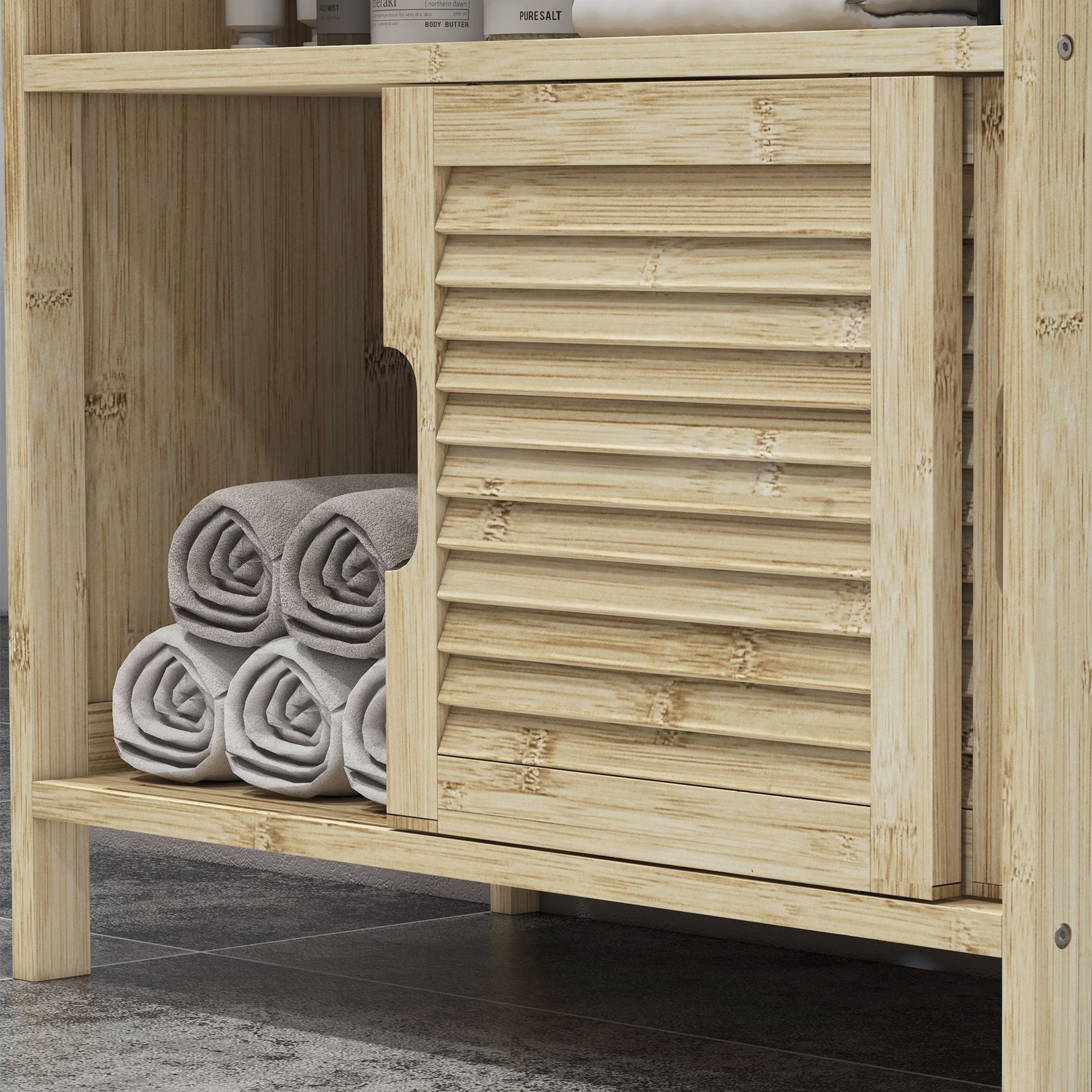 Meuble sous lavabo en Bambou, Meuble de Rangement pour Salle de Bain avec 2 Portes, 60 x 30 x 60 cm, Bois Naturel