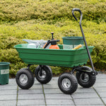 Chariot de Jardin 100L Charge 250 kg, 4 Roues pneumatiques Remorque à Main pour Extérieur 108 x 52 x 100 cm Acier vert
