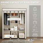 Armoire penderie multi-rangement - 8 étagères, 2 barres - non tissé crème