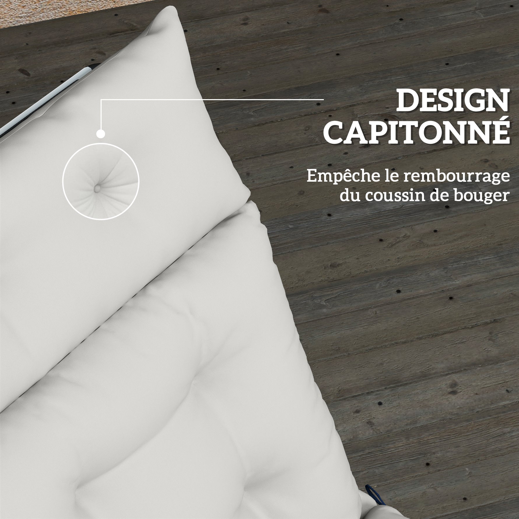 Coussin bain de soleil épais coussin chaise longue 190 x 56 x 10 cm, UPF20+, matelas transat six attaches, gris clair