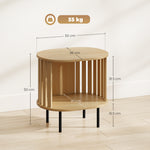 Table d'appoint ovale bout de canapé rangement ouvert pieds en acier design à lattes 50x39x50cm effet bois naturel
