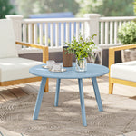 Petite table basse ronde, table d'appoint avec patins antidérapants, cadre en métal, pour jardin, Ø 70 x 42 cm, bleu