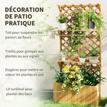 Jardinière avec treillis lit surélevé de jardin en bois avec toit suspendu, trous de drainage et doublure, naturel