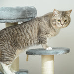 Arbre à chats 2 griffoirs grattoirs sisal naturel 3 plateformes corde à grimper dim. Ø 40 x 65H cm peluche haute densité 500 g/m² gris