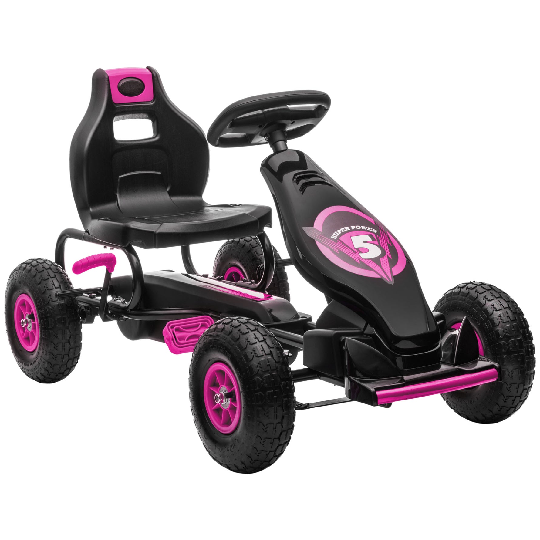 Kart à pédales pour enfant siège réglable 3 positions frein à main enfant de 5 à 12 ans rose noir