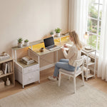 Bureau d'angle avec prises et lumières LED RGB, bureau d'ordinateur, 172 x 100 cm, support d'écran, 2 tiroirs, blanc