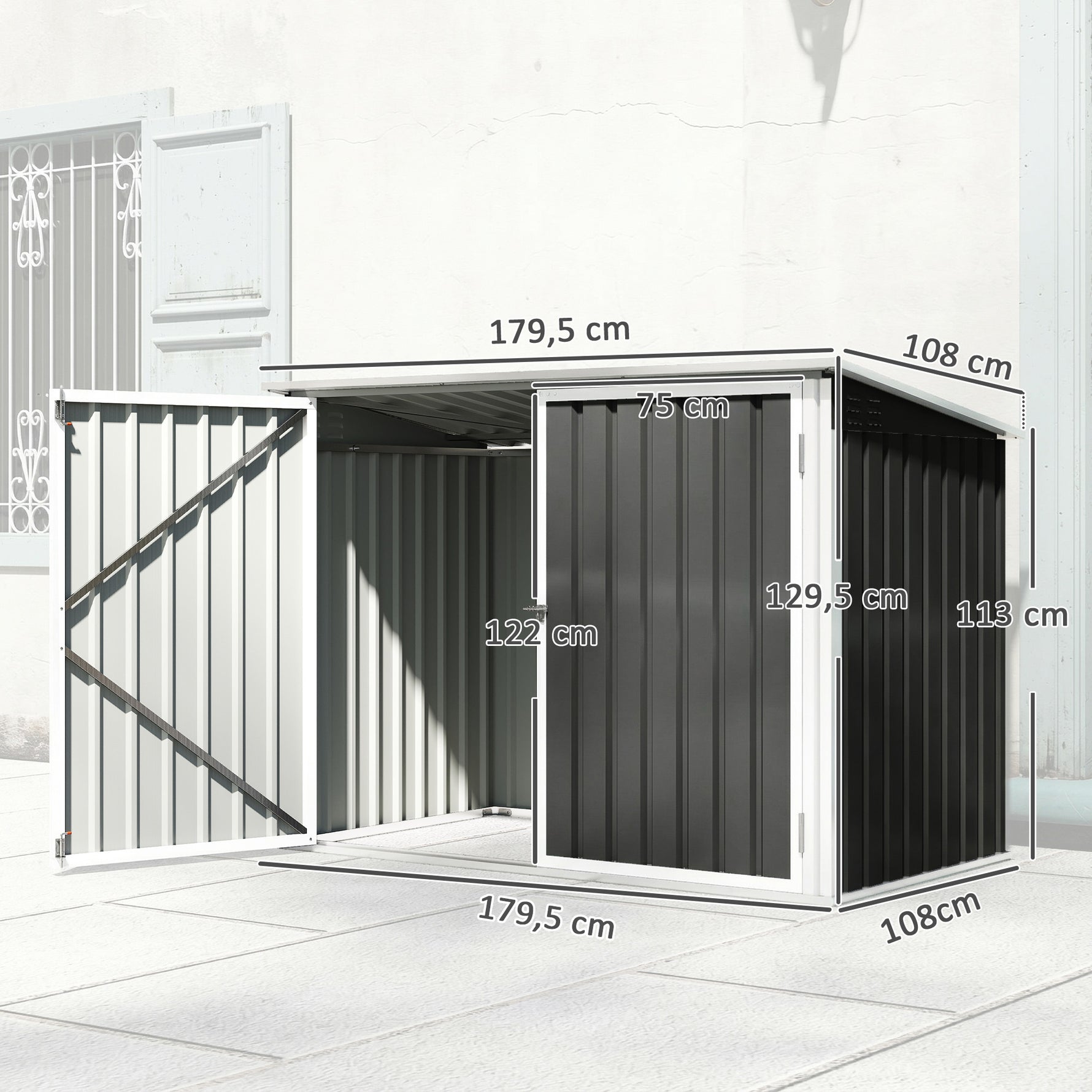 Cache Poubelle Double Abri de Jardin 2 Poubelles de 240L Couvercle Lié par Chaînes Vérins à Gaz 179,5x108x129,5cm Gris