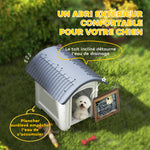 Niche pour Chien Extérieur, Maison pour Chien en Plastique avec Sol Surélevé et Amovible, Toit Imperméable, Gris