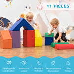 Parcours motricité bébé 11PCS, module motricité bébé en mousse EPE avec housse en revêtement synthétique, blocs mousse de construction, jouets éducatifs pour enfants de 1-3 ans, multicolore