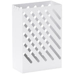 Porte-parapluie en acier rectangulaire, support pour parapluies avec 4 crochets et bac d'égouttement amovible, blanc