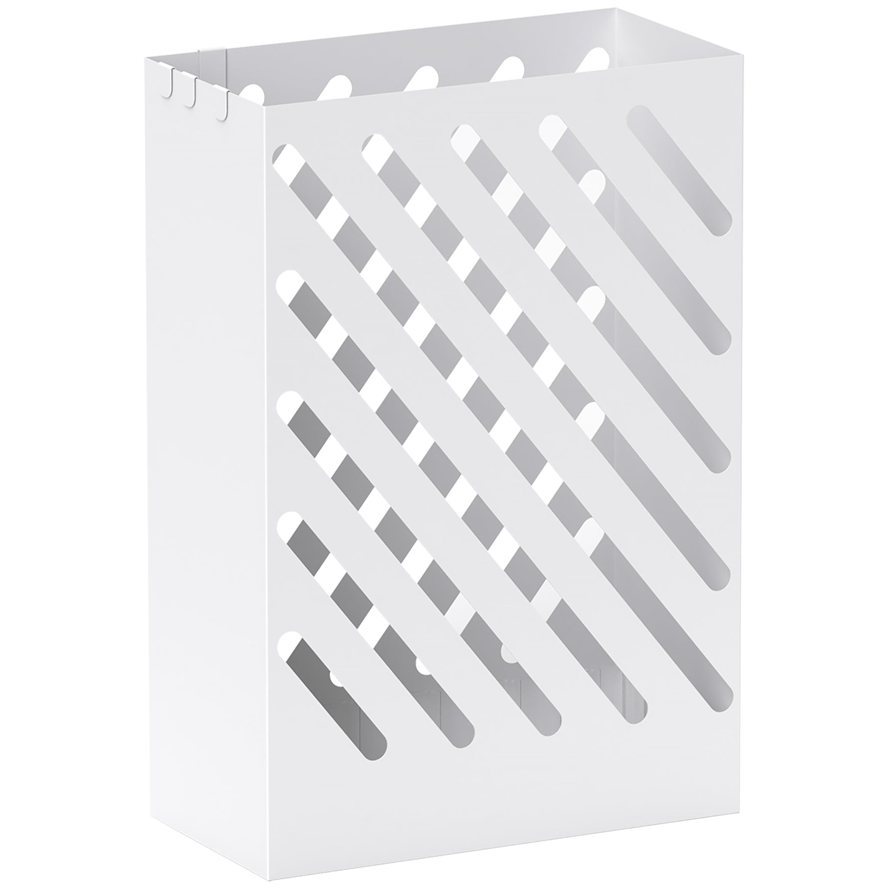 Porte-parapluie en acier rectangulaire, support pour parapluies avec 4 crochets et bac d'égouttement amovible, blanc